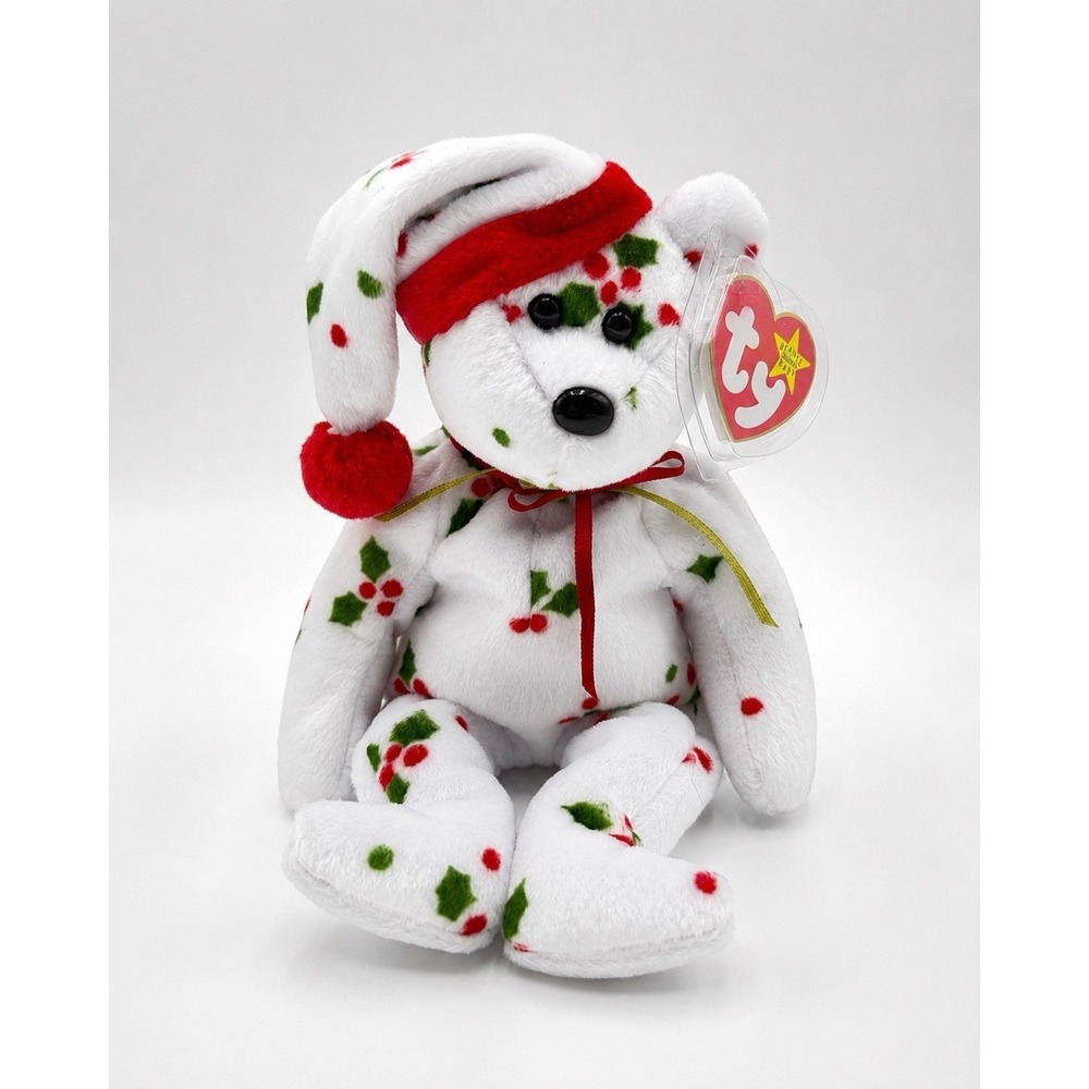 TY Beanie Babies 1998 Holiday Teddy Bear w/ Tag Protector Christmas Plush 9"